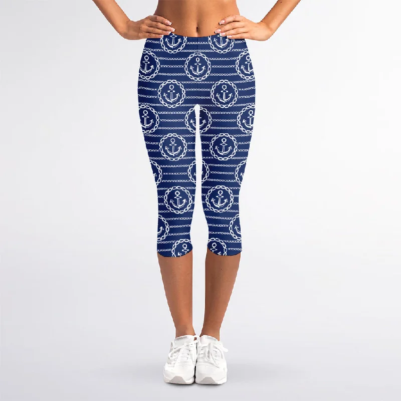 Bargain Blast Nautical Anchor Pattern Print Women's Capri Leggings