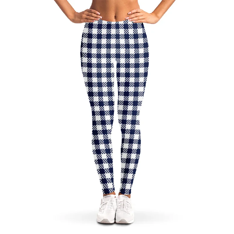 Stock Clearance Navy And White Gingham Pattern Print Women's Leggings