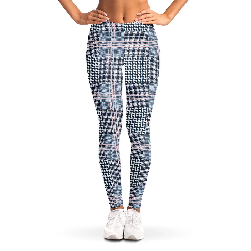 Special Discount Navy And White Glen Plaid Print Women's Leggings