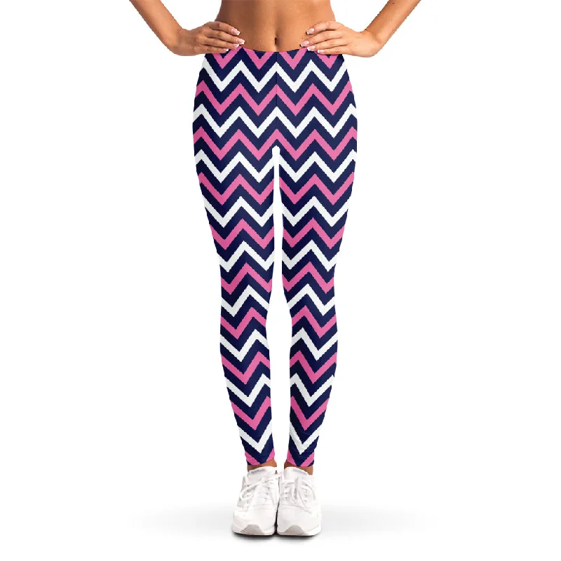 Mega Sale Navy Pink And White Chevron Print Women's Leggings