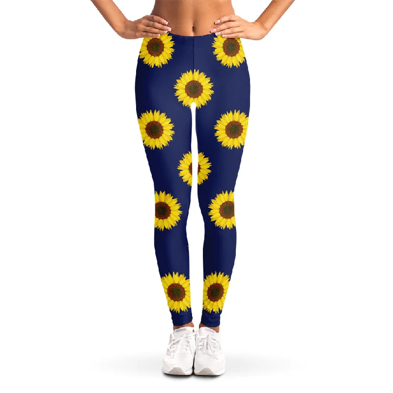 Huge Savings Navy Sunflower Pattern Print Women's Leggings