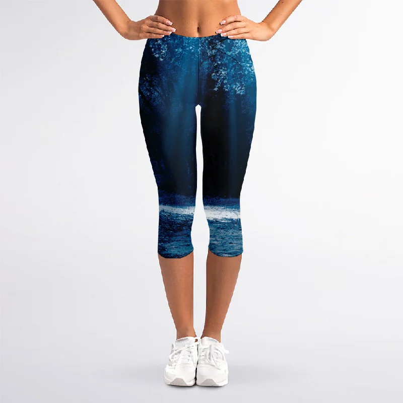 Today Only Night Forest And Moonlight Print Women's Capri Leggings