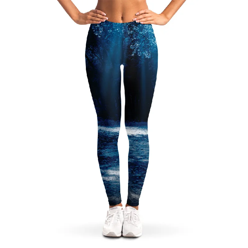 Act Fast Night Forest And Moonlight Print Women's Leggings