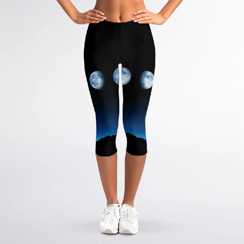 Clearance Sale Night Sky And Moon Phase Print Women's Capri Leggings