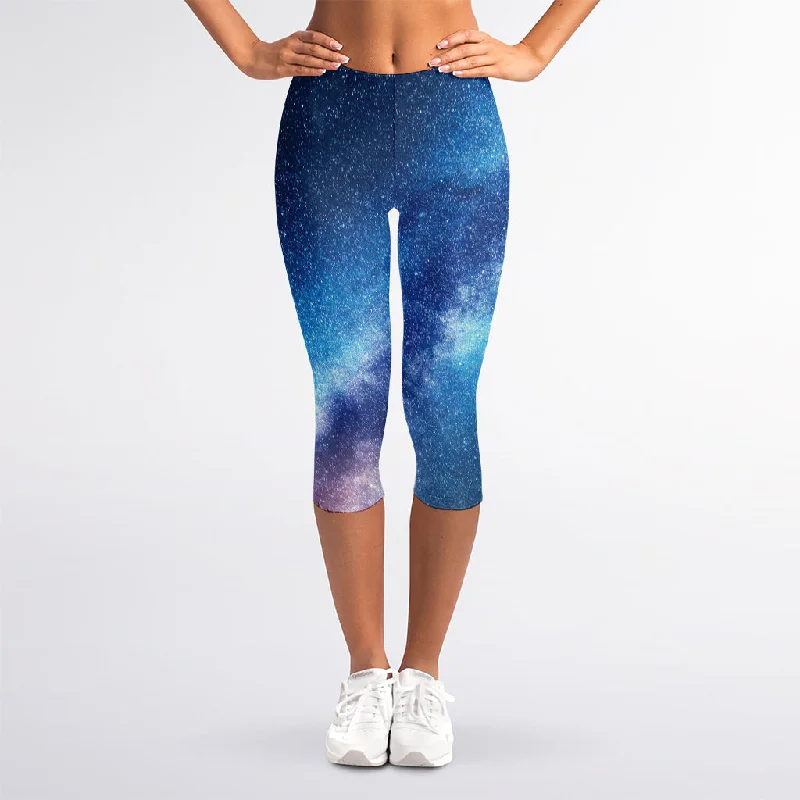 Super Deal Night Sky Milky Way Print Women's Capri Leggings