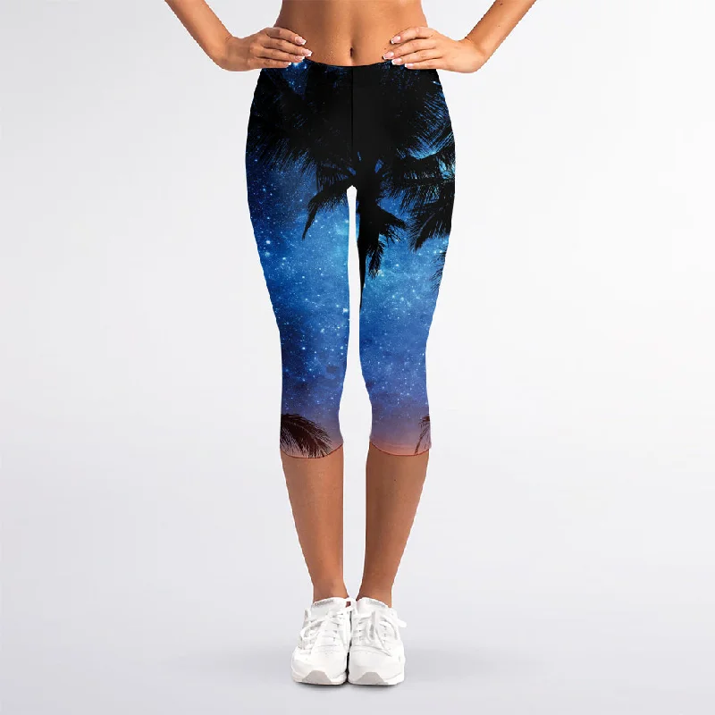 Steals and Deals Night Sunset Sky And Palm Trees Print Women's Capri Leggings