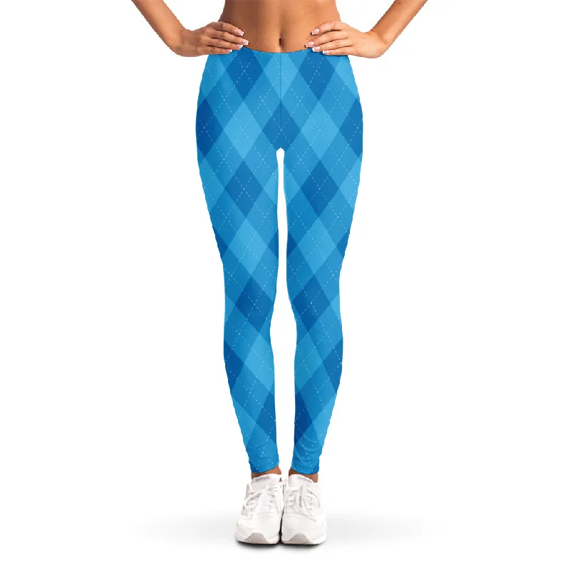 Weekend Deal Ocean Blue Argyle Pattern Print Women's Leggings