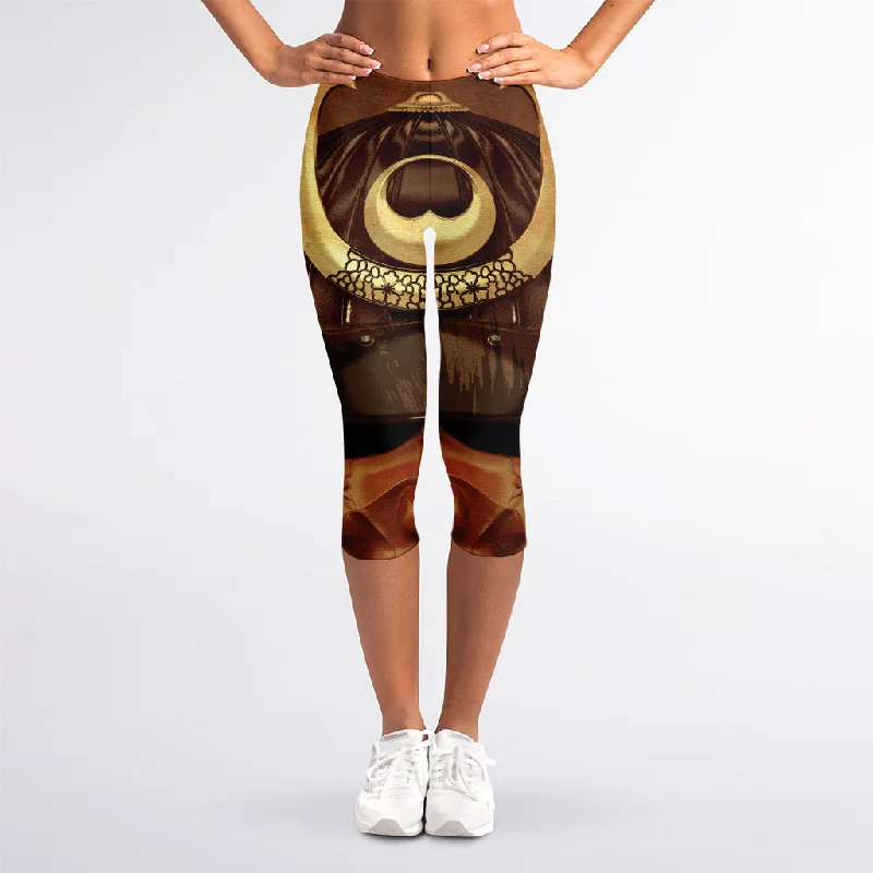 Bargain Prices Old Japanese Samurai Mask Print Women's Capri Leggings