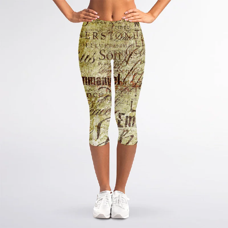 Must-Have Deals Old Religious Words Print Women's Capri Leggings