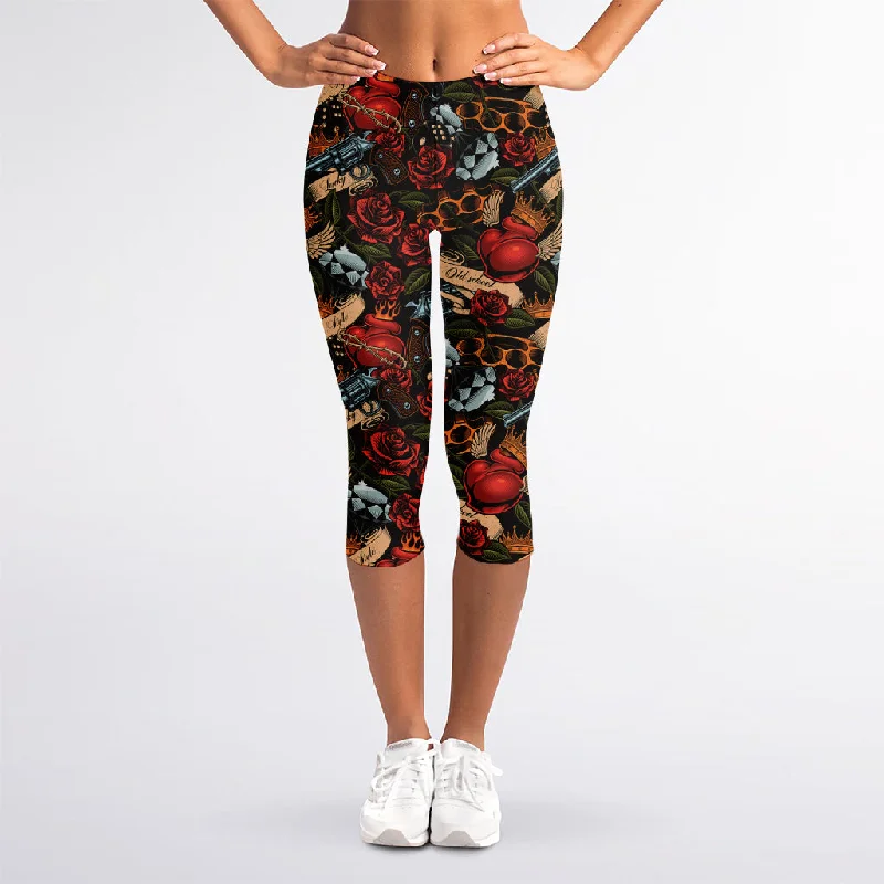 Limited Time Old School Tattoo Print Women's Capri Leggings