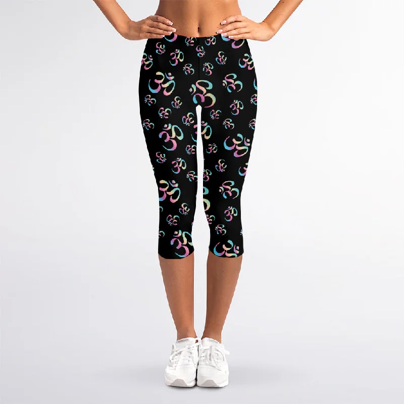 Deal of the Week Om Sign Pattern Print Women's Capri Leggings