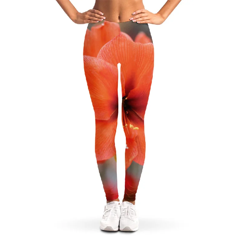 Act Fast Orange Amaryllis Print Women's Leggings