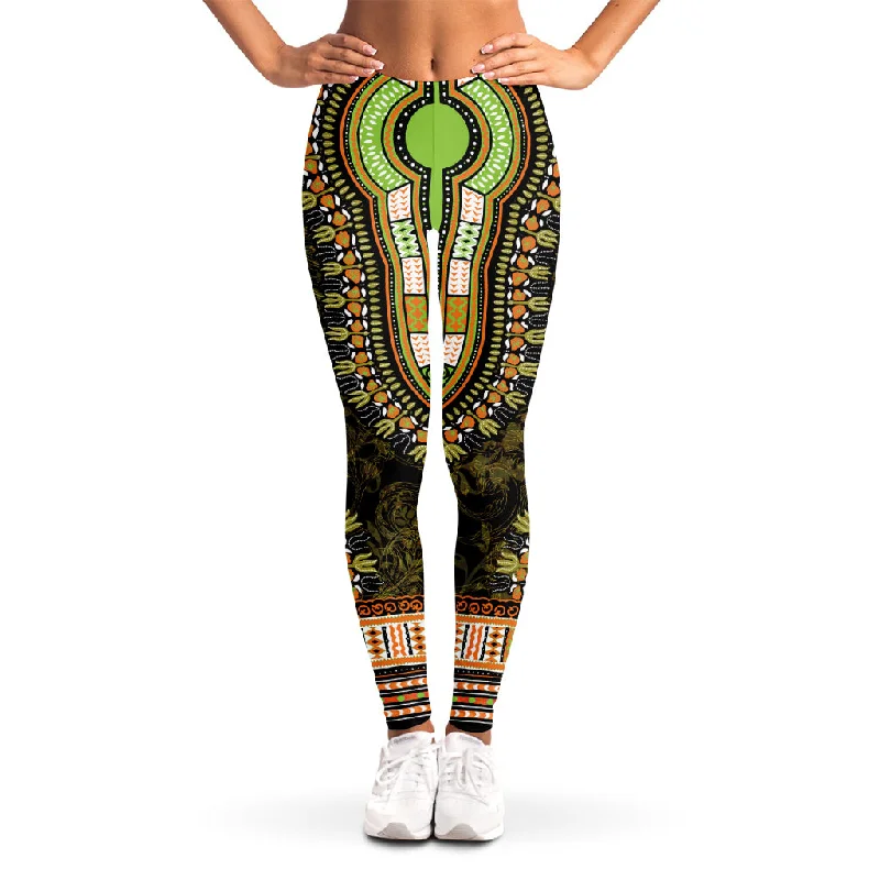 Buy Now Orange And Black African Dashiki Print Women's Leggings