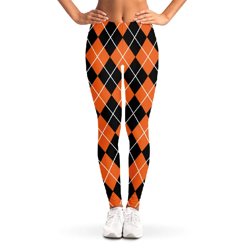 Price Drop Alert Orange And Black Argyle Print Women's Leggings