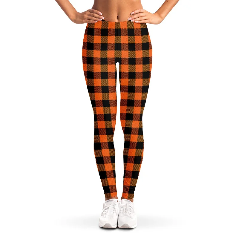 Bargain Blast Orange And Black Buffalo Check Print Women's Leggings