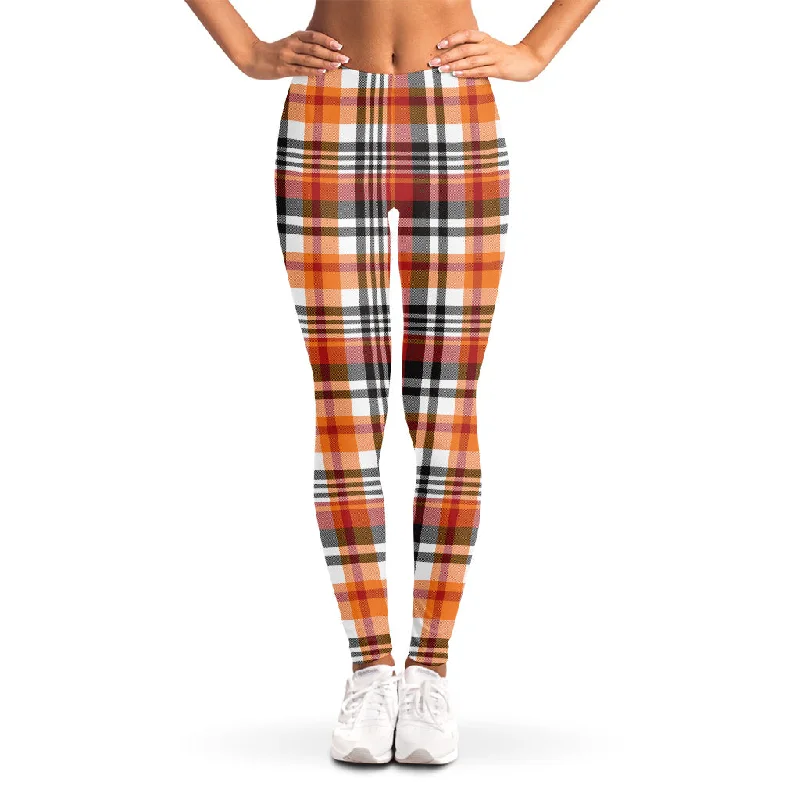 Bargain Bin Orange And Black Madras Plaid Print Women's Leggings