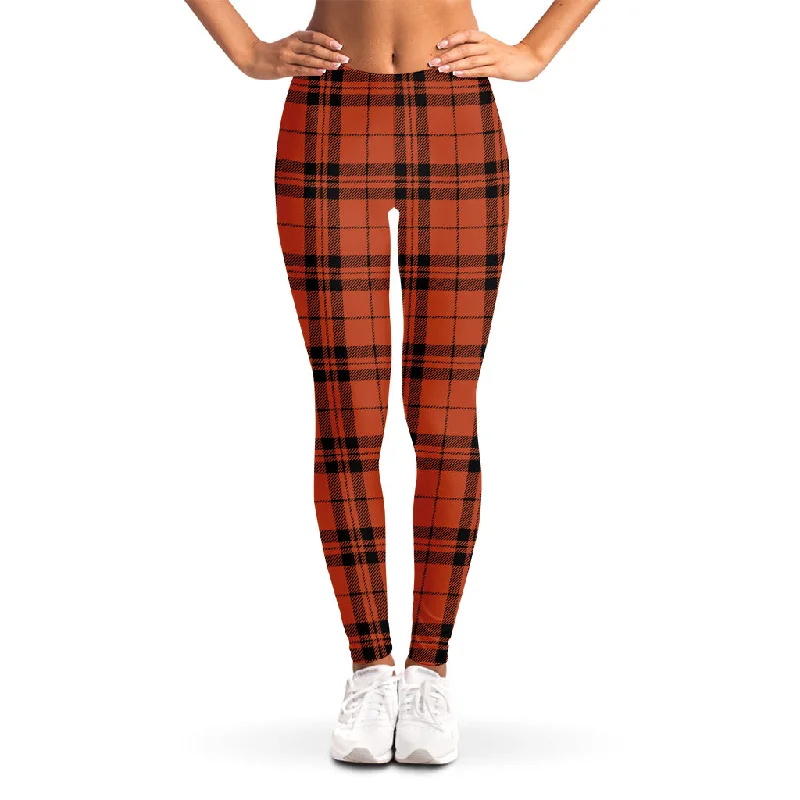 Factory Direct Sale Orange And Black Tartan Pattern Print Women's Leggings