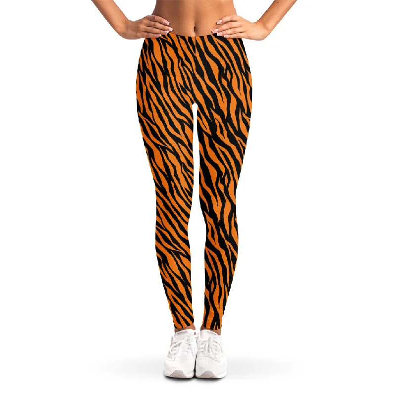 Inventory Reduction Orange And Black Tiger Stripe Print Women's Leggings