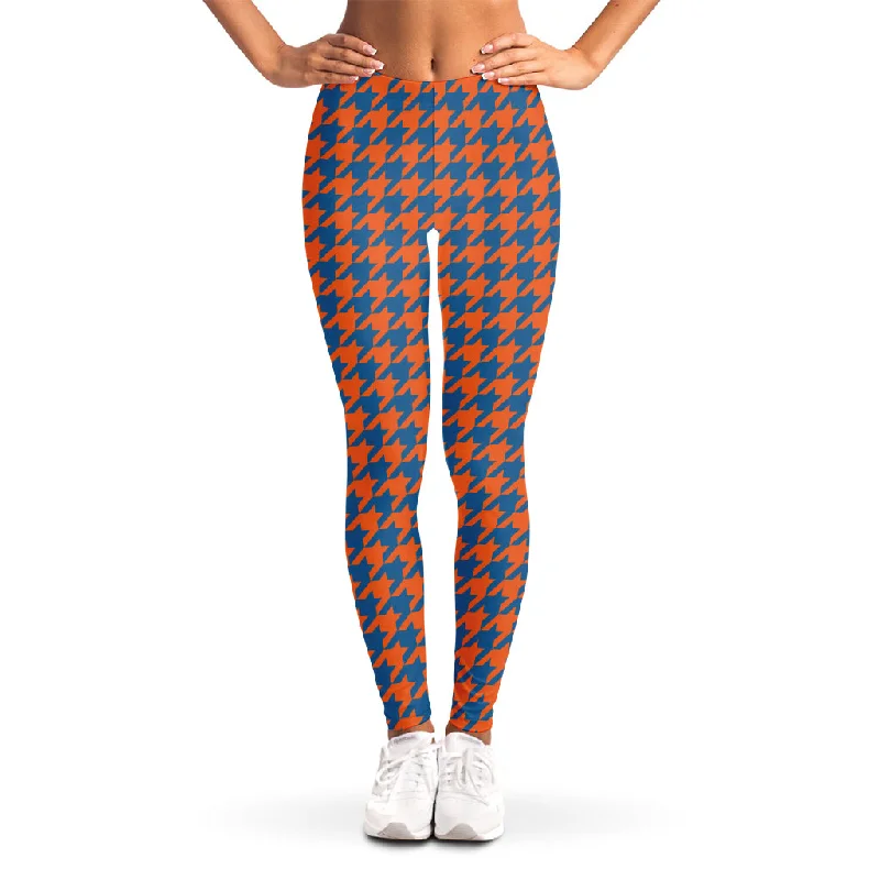 Seasonal Clearance Orange And Blue Houndstooth Print Women's Leggings