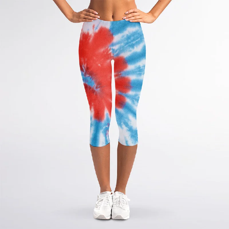 Final Markdown Orange And Blue Tie Dye Print Women's Capri Leggings