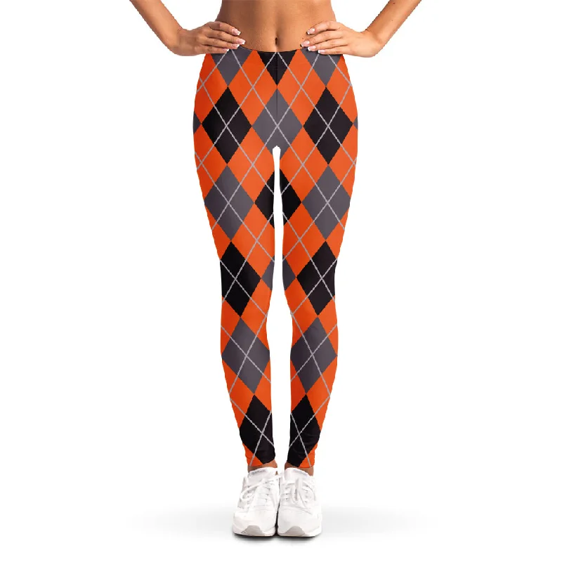 Year-End Sale Orange And Grey Halloween Argyle Print Women's Leggings