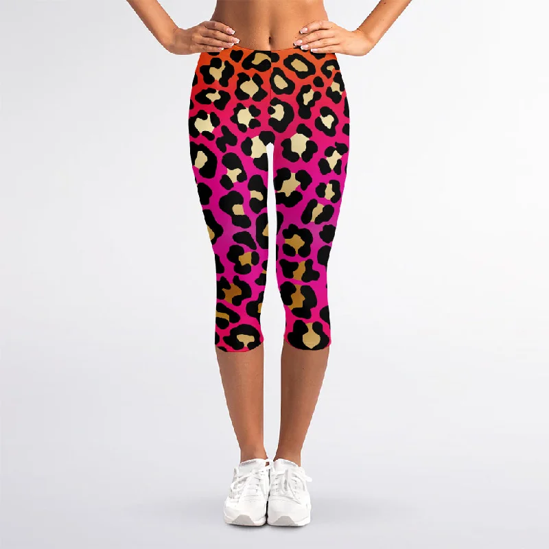 Low Prices Orange And Purple Leopard Print Women's Capri Leggings