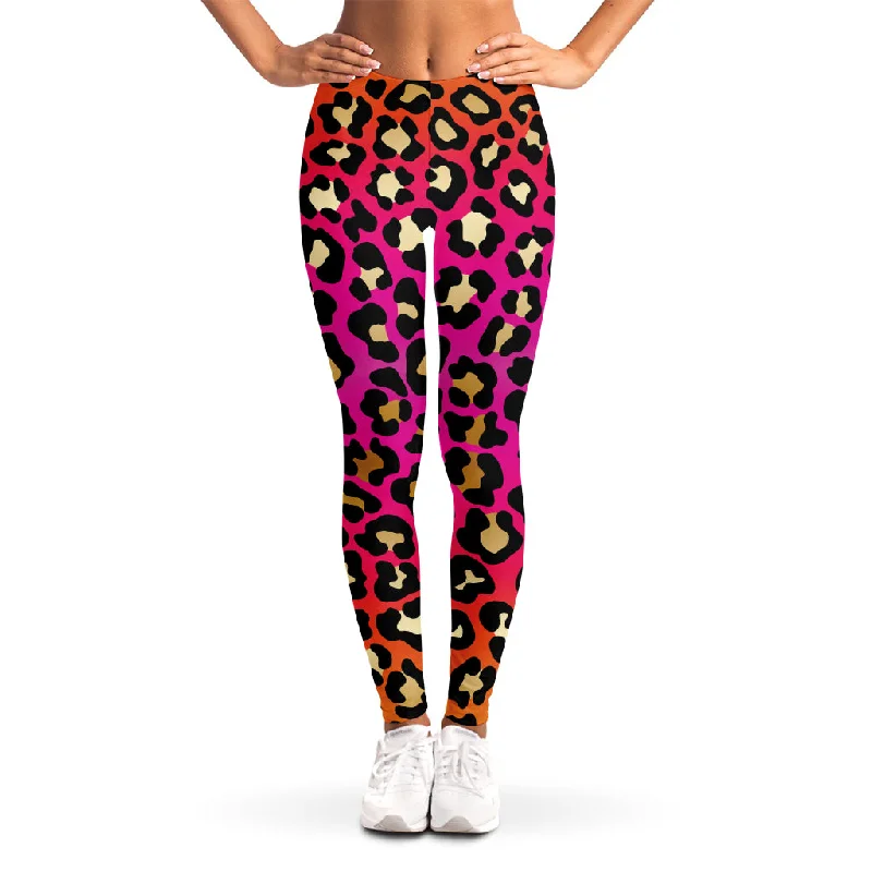 Midnight Sale Orange And Purple Leopard Print Women's Leggings