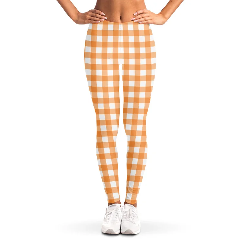 Don’t Miss Out Orange And White Check Pattern Print Women's Leggings