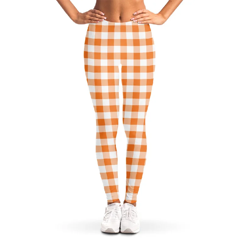 Clearance Event Orange And White Gingham Pattern Print Women's Leggings