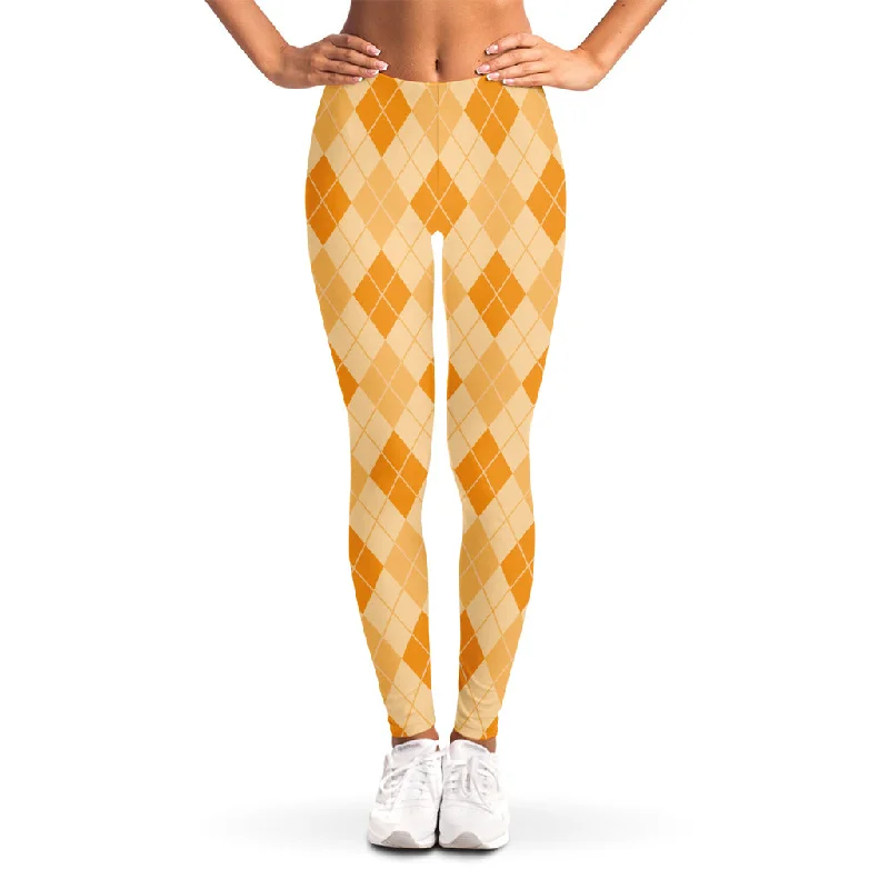 Last Chance Orange Argyle Pattern Print Women's Leggings