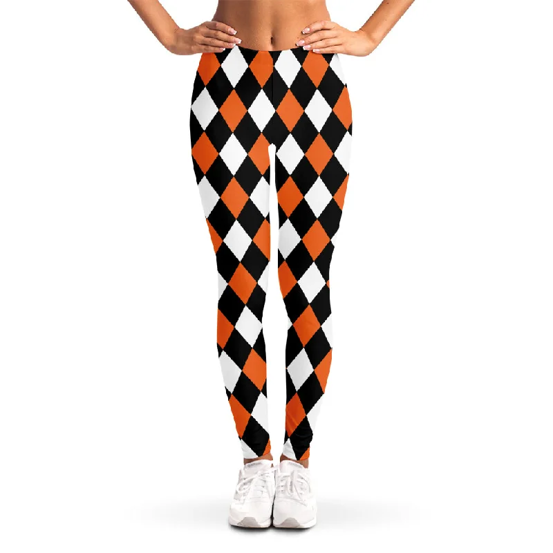 Special Offer Orange Black And White Harlequin Print Women's Leggings