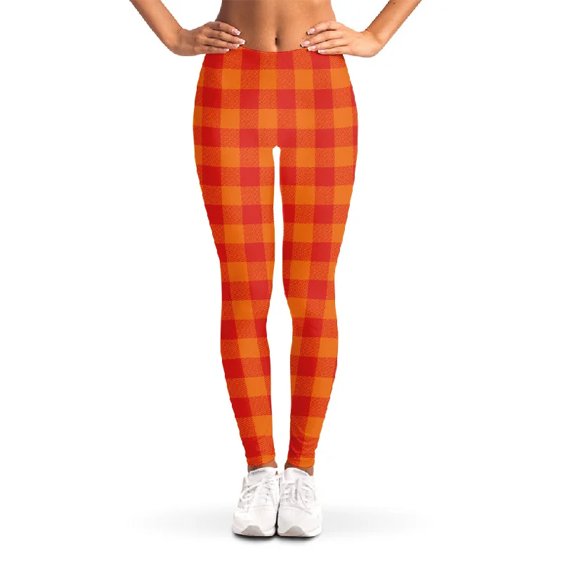 Limited Time Offer Orange Buffalo Check Pattern Print Women's Leggings
