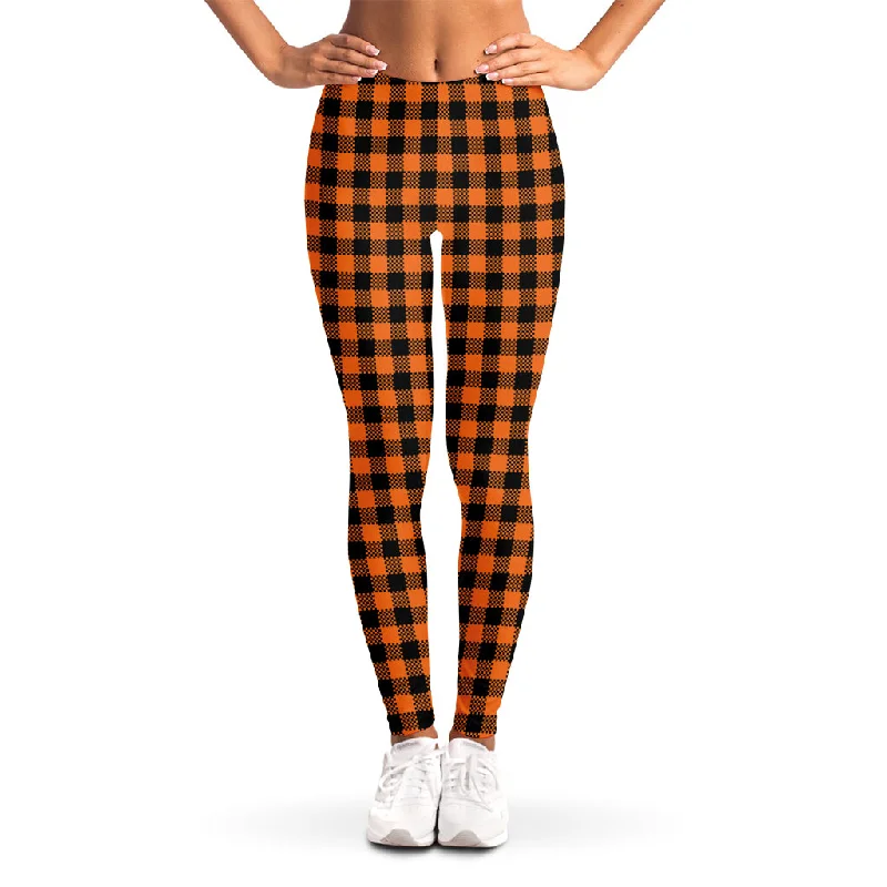 Weekend Deal Orange Buffalo Plaid Print Women's Leggings