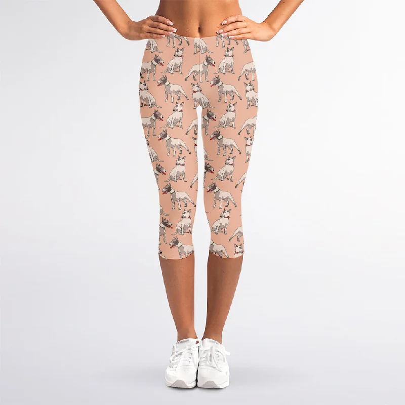 Closeout Sale Orange Bull Terrier Pattern Print Women's Capri Leggings
