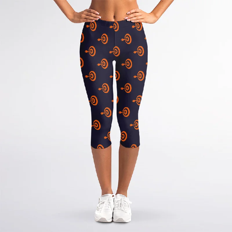 Anniversary Sale Orange Bullseye Target Pattern Print Women's Capri Leggings