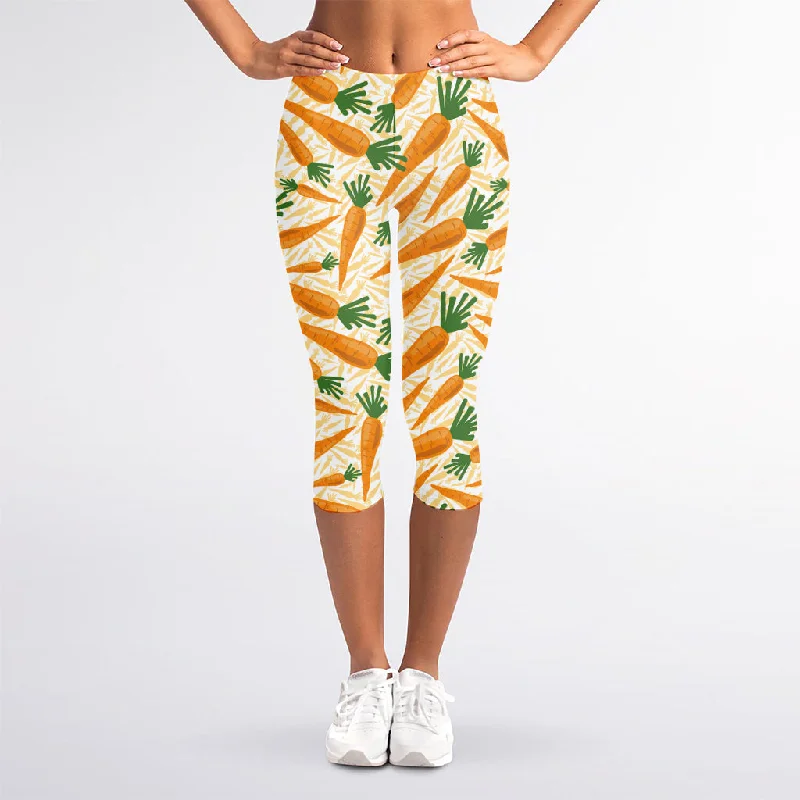 Warehouse Sale Orange Carrot Pattern Print Women's Capri Leggings
