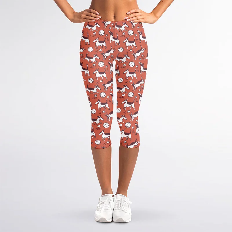 Limited Time Discount Orange Doodle Bull Terrier Pattern Print Women's Capri Leggings