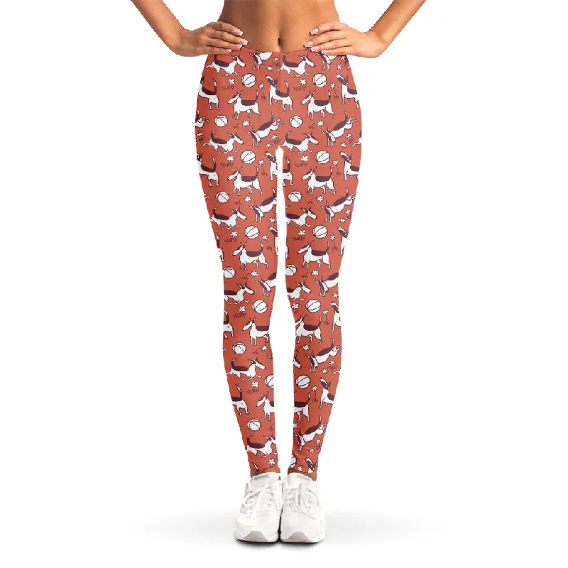 Midnight Madness Orange Doodle Bull Terrier Pattern Print Women's Leggings