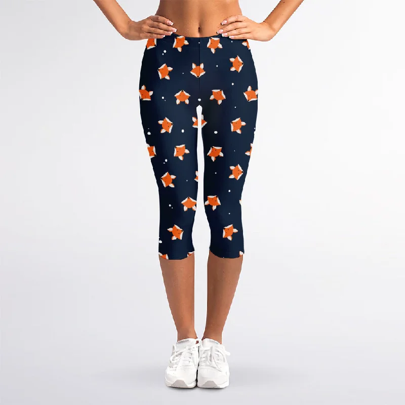 Price Slash Orange Fox Pattern Print Women's Capri Leggings