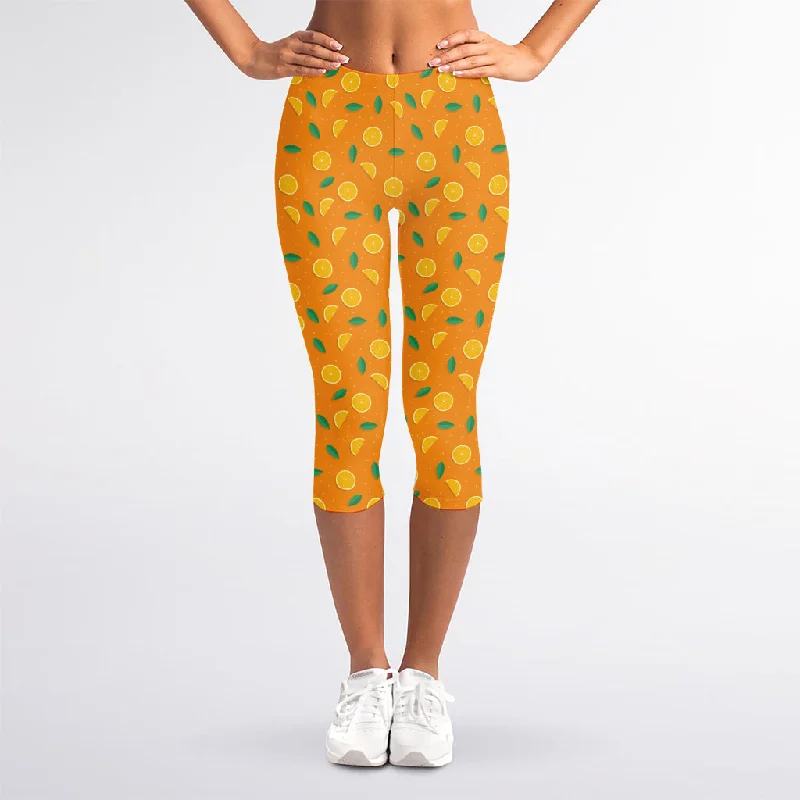 Season Finale Sale Orange Fruit Slices Pattern Print Women's Capri Leggings
