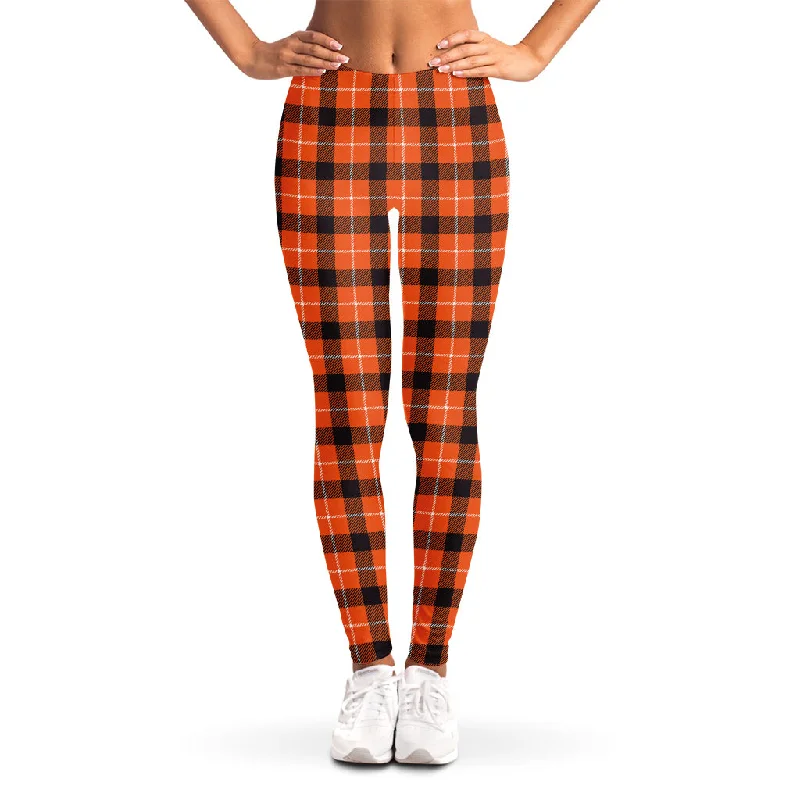 Final Markdown Orange Grey And White Plaid Print Women's Leggings