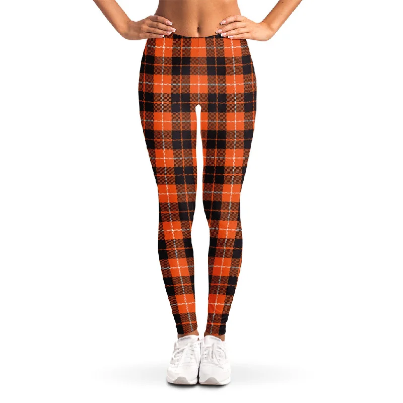 Extra Savings Orange Grey And White Tartan Print Women's Leggings