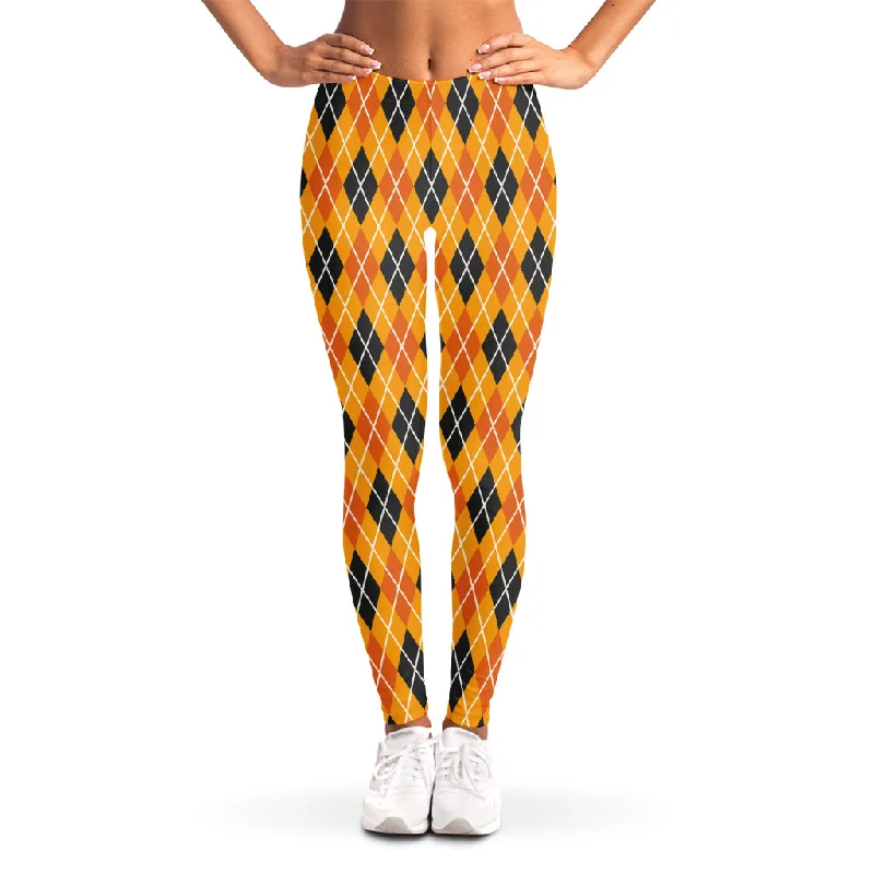 Early Access Orange Halloween Argyle Pattern Print Women's Leggings