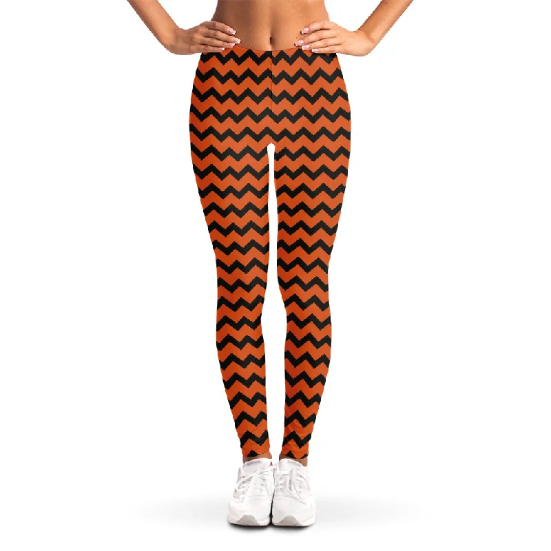 Deep Discounts Orange Halloween Chevron Pattern Print Women's Leggings