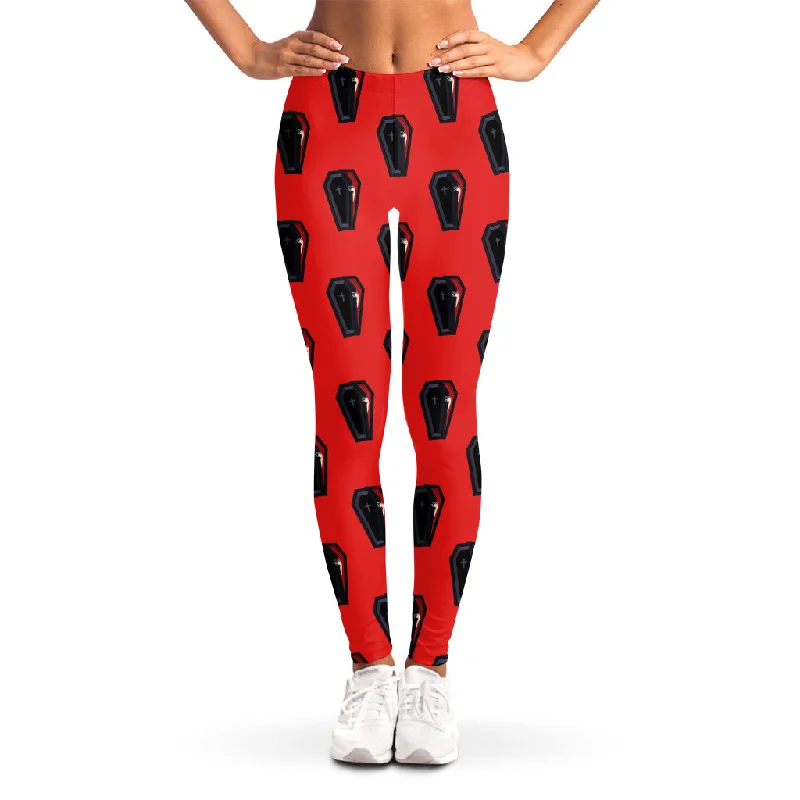 Must-Have Deals Orange Halloween Coffin Pattern Print Women's Leggings
