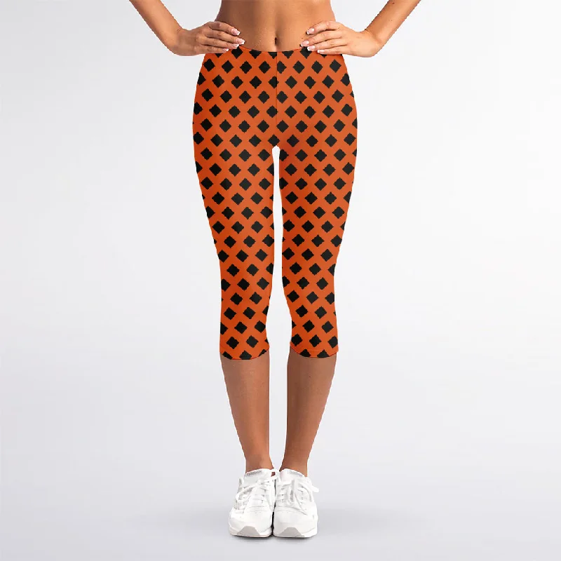 Clearance Sale Orange Halloween Pattern Print Women's Capri Leggings