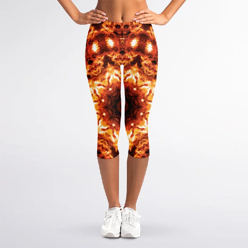 Limited Stock Orange Kaleidoscope Print Women's Capri Leggings