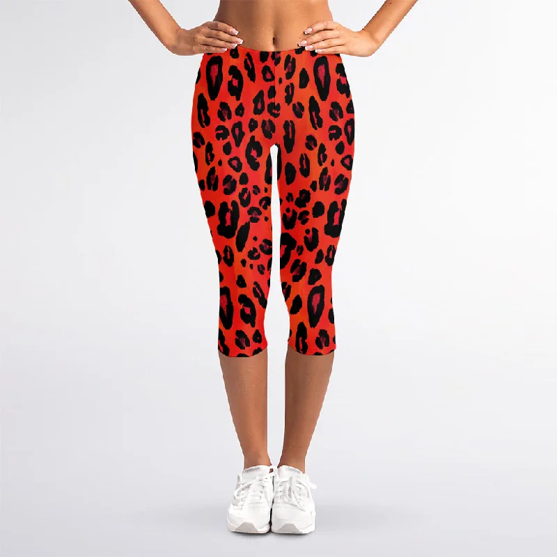 Hot Deal Orange Leopard Print Women's Capri Leggings