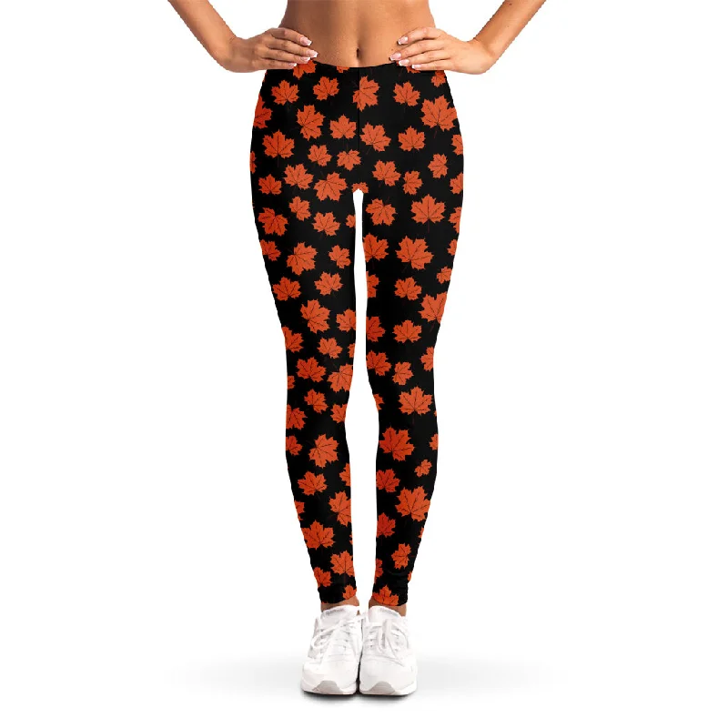 Daily Specials Orange Maple Leaves Pattern Print Women's Leggings
