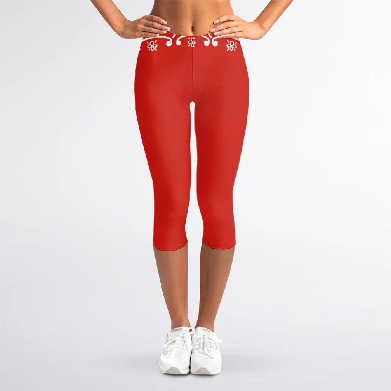Year-End Clearance Orange Paisley Bandana Print Women's Capri Leggings